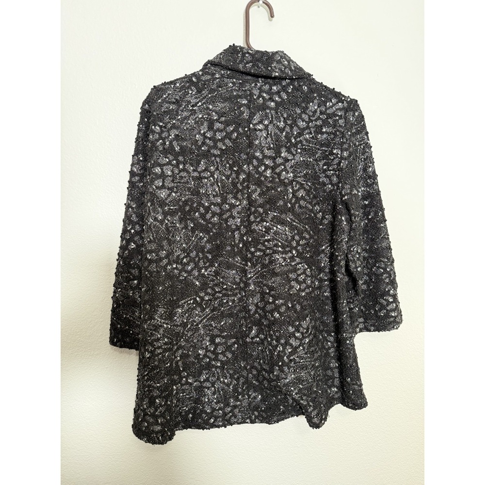 JM Collection Womens Black Textured Jacket Blazer L Buttons Metallic Speckle - Picture 3 of 7